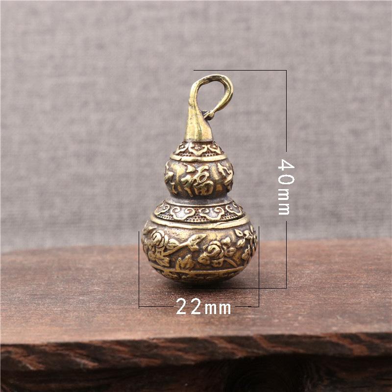 Brass Chinese Letters Blessing Lotus Gourd Charms Key Chain Pendants Pill Box