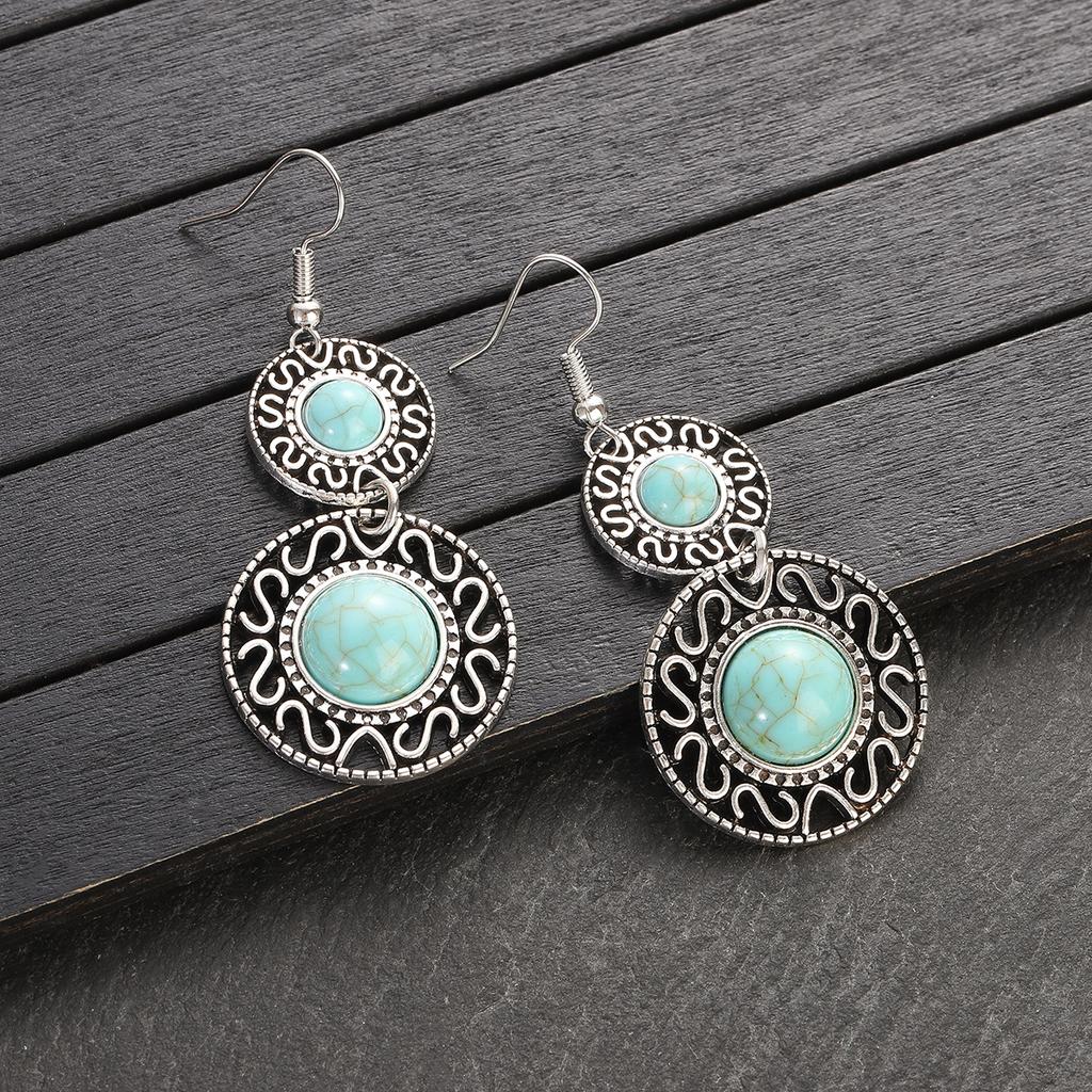 Boho Etnické Inkrustované Tyrkysy Kulaté Kapkové Zirkonové Sady Dámské Měděné Barvy Dlouhé Výrazné Přívěsky Náhrdelníky Bijoux