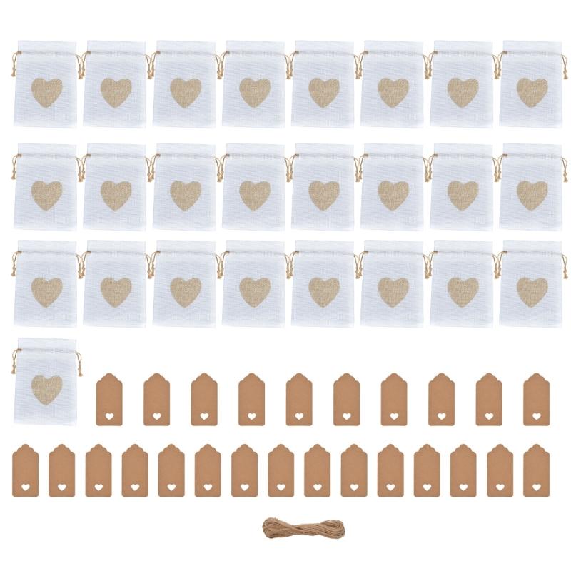 Pack of 51 Love Heart Burlap Bags Stylish Gift Packaging Bag Fashionable Storage Bag for Jewelry and Small Treasures