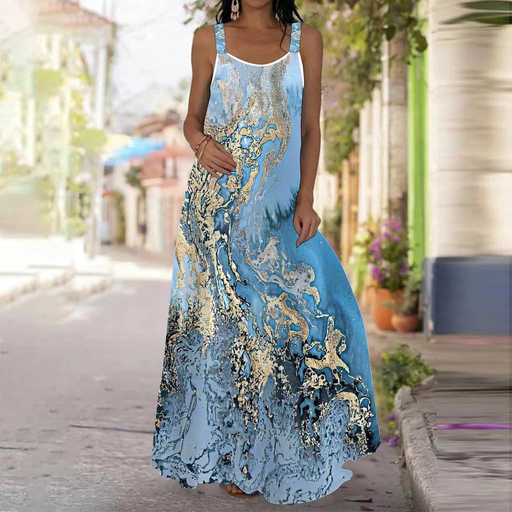 Women's Slip Dress Maxi Long Dress Gilded Fluid Print Stitching Print Dress Spring & Summer Leisure Vacation