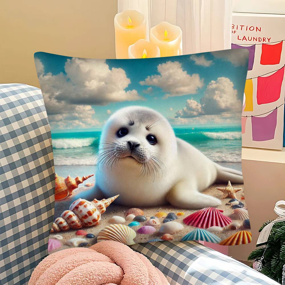 1Pc Seal Sea Cute Pillow Case Fashion Square Pillowcase Bedroom Sofa Room Ins Decoration Leisure