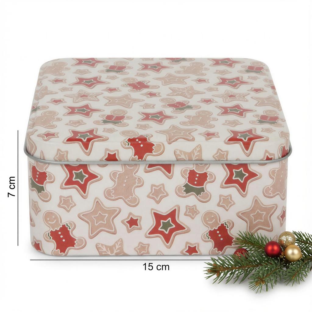 Deco Xmas Cookie Tin 15X15X7 Cm Beige Christmas Pattern