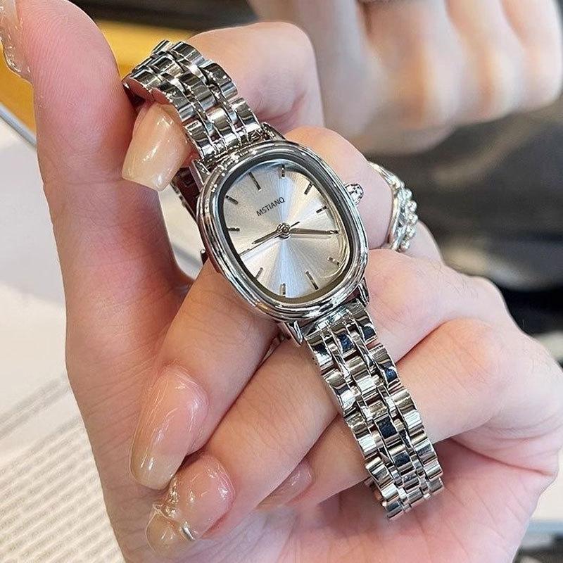 Elegant Oval Shape Women Quartz Watches Simple Mesh Strap High Aesthetic Luxury Minimalist Design Ladies Wristwatches Gifts