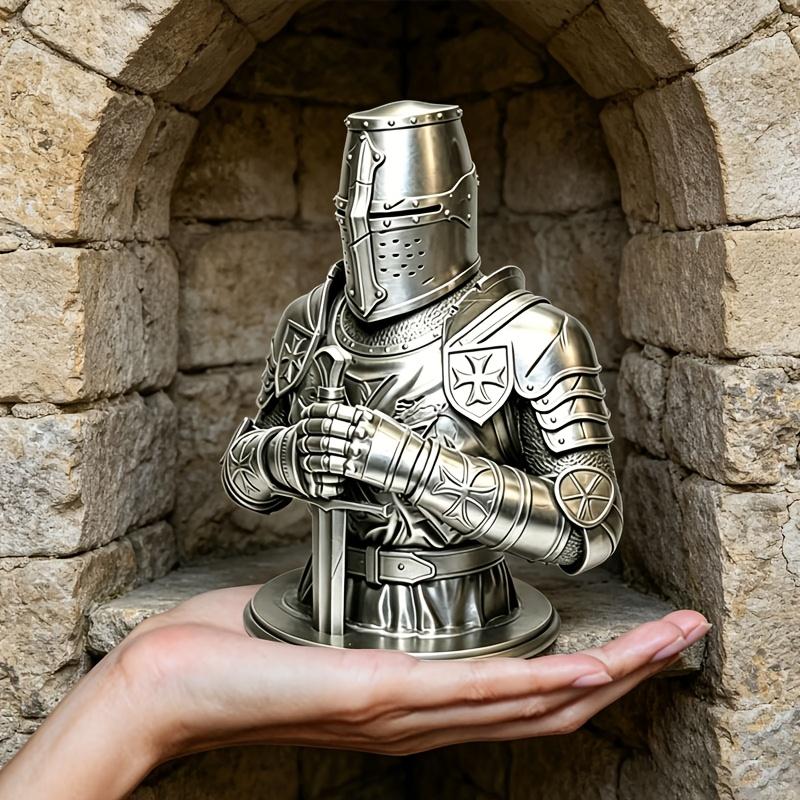 An Integrated Knight-style Bust 3D Printed Statue, a Realistic Bust of a Templar Knight, a Model of a Religious Fanatic
