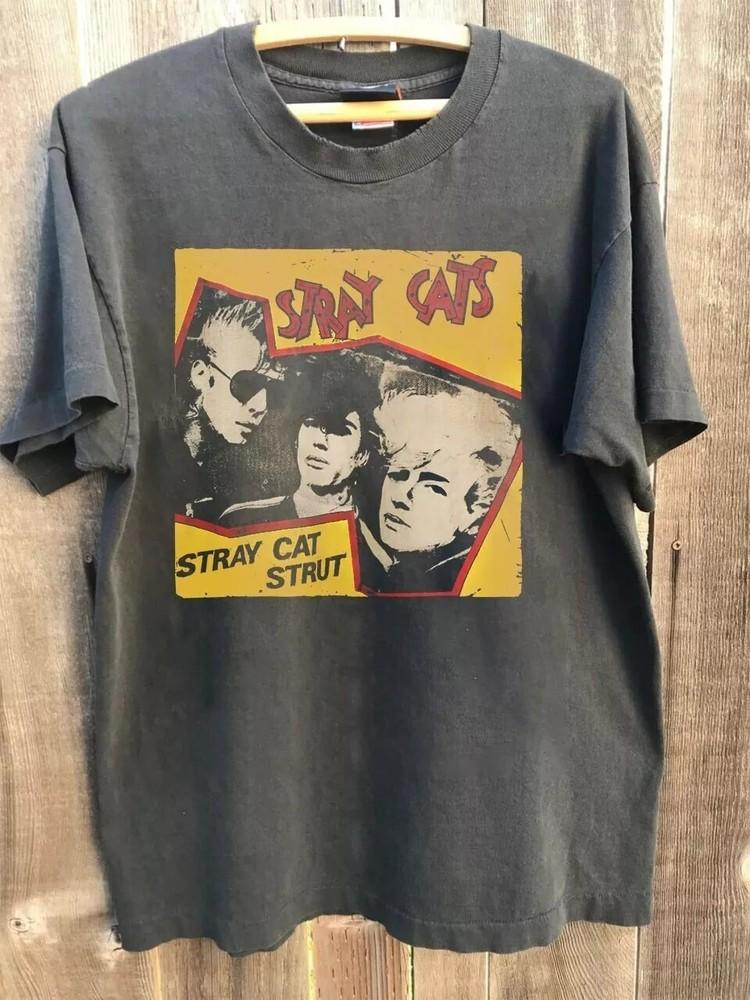 Футболка Stray Cats, Хлопковая футболка-репринт Stray Cats Угольного цвета Унисекс S-5XL Унисекс Футболка S
