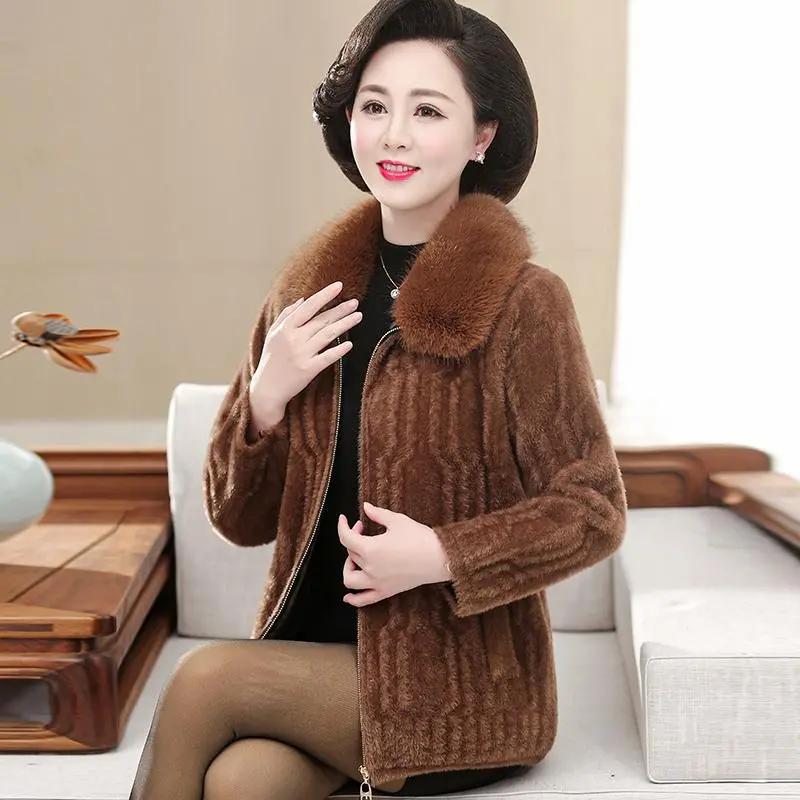 Bunda Ženy podzim zima matka středního věku imitace norka sametový kabát ženy ležérní zateplené topy