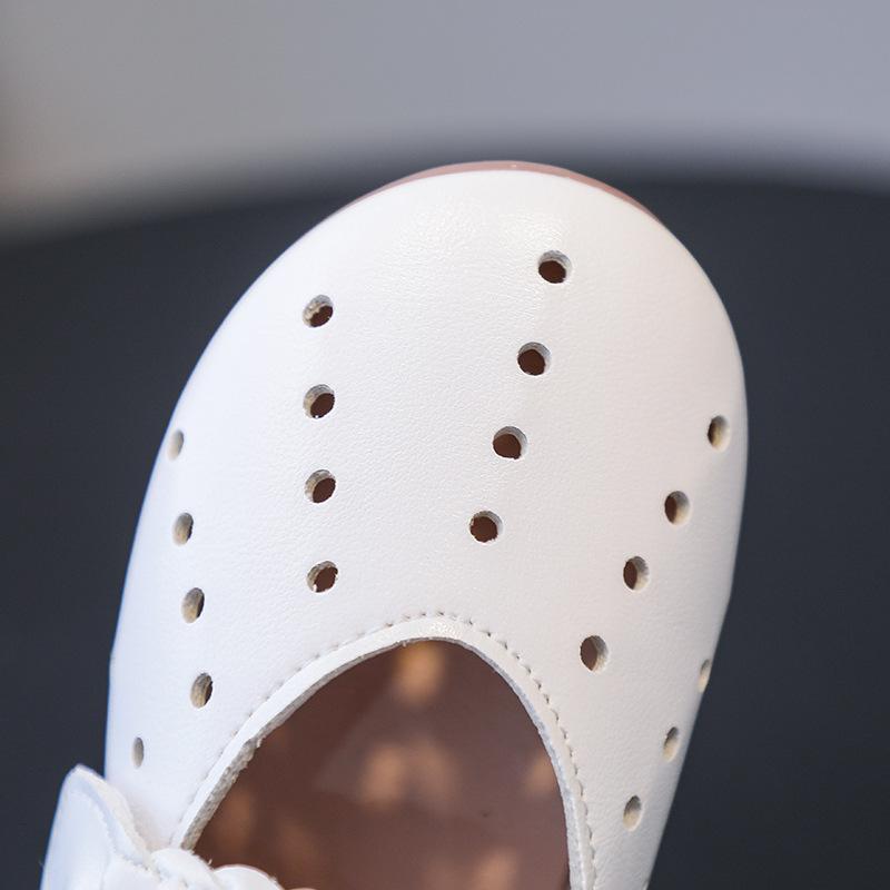 Girls Leather Shoes Spring Summer White Cut Out Versatile Kids Fashion Shallow PU Soft Casual Flats Shoes for School Hook & Loop