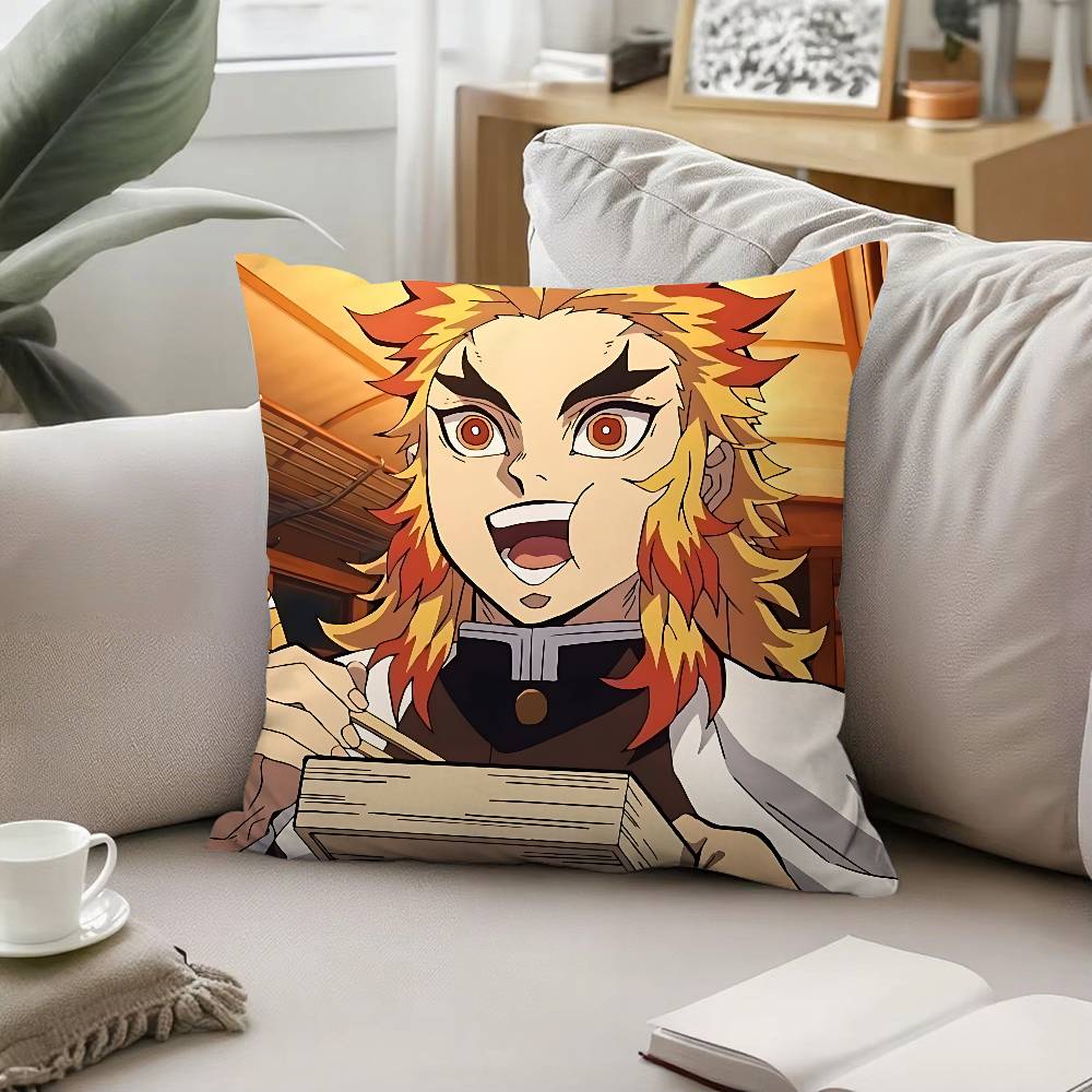 Cool K-kyoujurou Rengoku Pillow Case Cushion Cover Soft Cute Throw Pillow Case For Car Sofa Pillowcase Polyester With Zipper