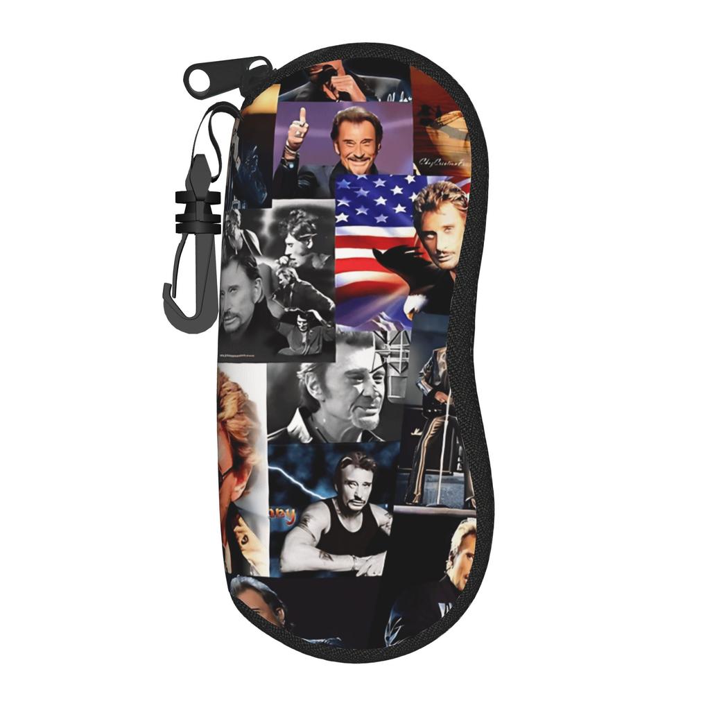 Johnny Hallyday French singer Collage Glasses Case Cover Men Women Sunglasses Pouch Trend Zip Eyewear Box Convenient Glasses Box