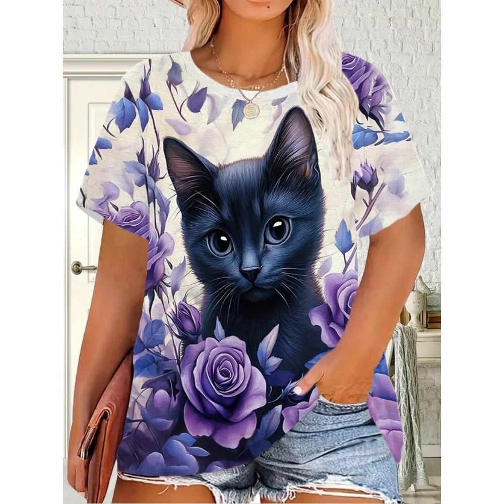 Summer Women T-shirt Creative 3D Printed Short Sleeved T-shirt Fashionable Comfortable Soft Breathable Large Loose T-shirt