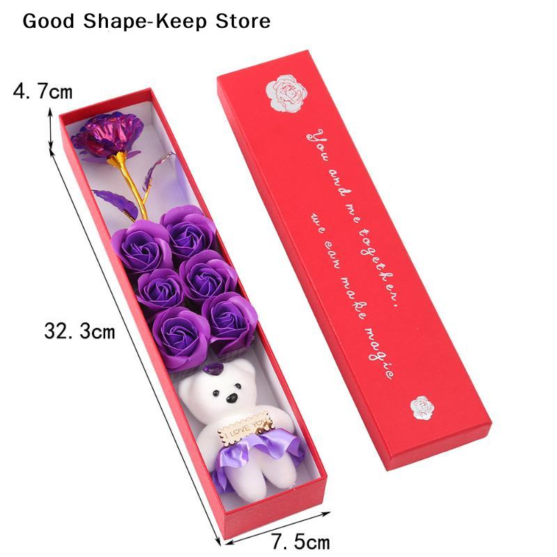 Creative Romantic Rose Valentines Day Mother Day Gift Plush Bear Artificial Flower Gift Box Soap Rose Flowers Wedding Home Decor
