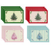 Sousplats de Linho com Estampa de Árvore de Natal Tigelas Pratos Tapetes Antiderrapantes Isolantes de Calor Tapetes de Mesa com Tema de Natal para Decoração de Casa