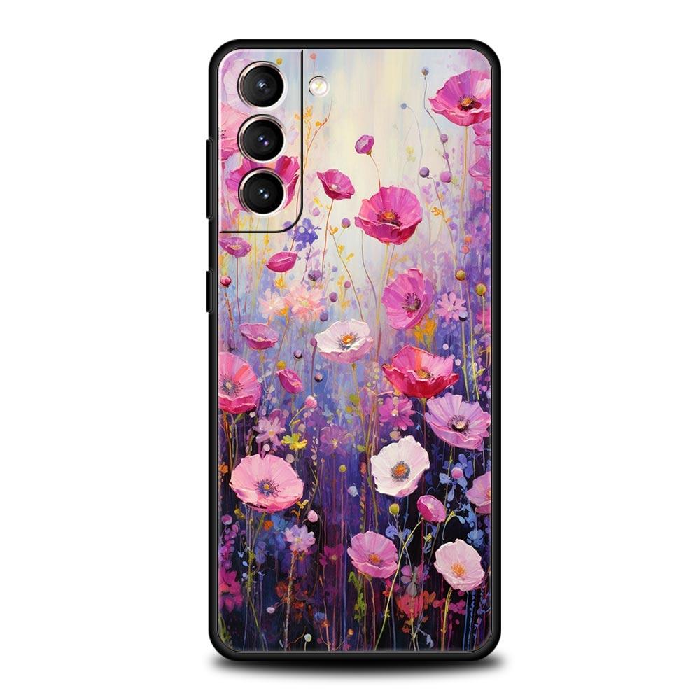 Phone Case For Samsung Galaxy S25 Edge S24 S23 S22 S21 Ultra S20 FE 5G S10 S10E S9 Plus Soft TPU Cover Oil Painting Flower
