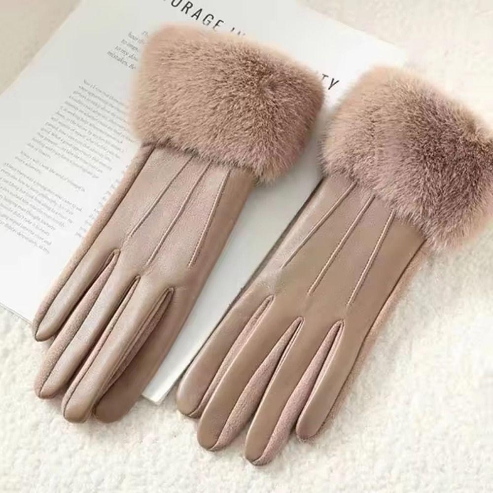 Thicken Women's Leather Gloves Thermal Lined Women's Winter Thermal Gloves Cold Weather