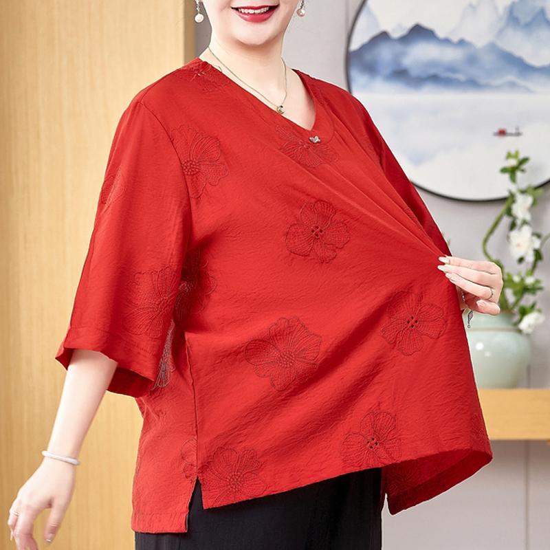 Plus Size 3XL-8XL Casual Blouses for Women Tops Loose Vintage Oversize Half Sleeve Shirt Summer Clothes