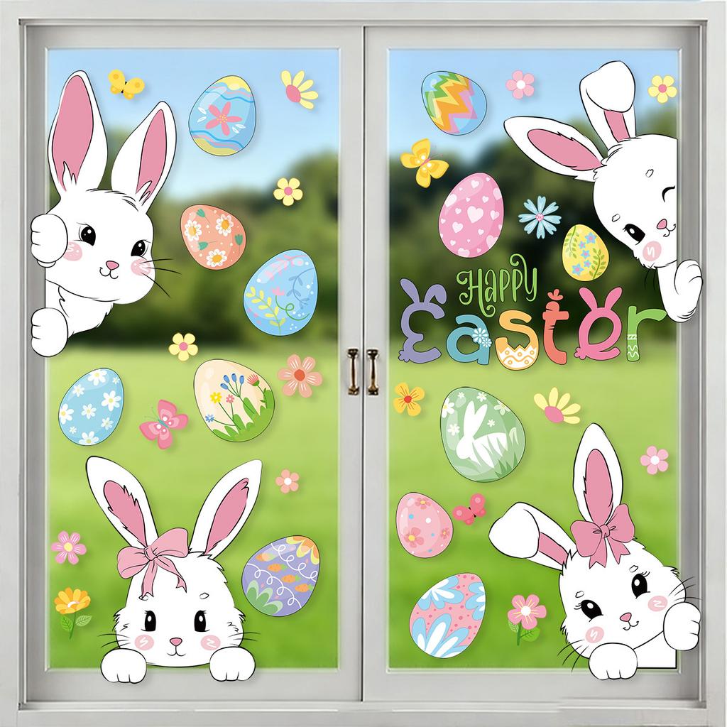 Easter Bunny with Eggs Static Cling Window Stickers for Glass Decoration 2026