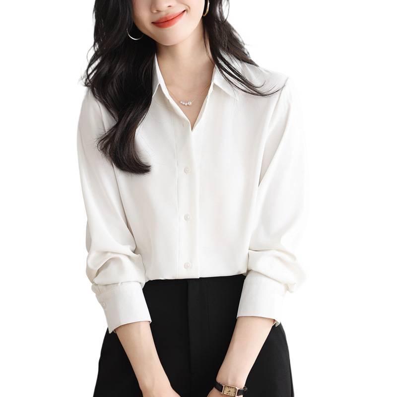 2025 Autumn Women's White Drapey Professional Shirt: Niche Design for Workplace