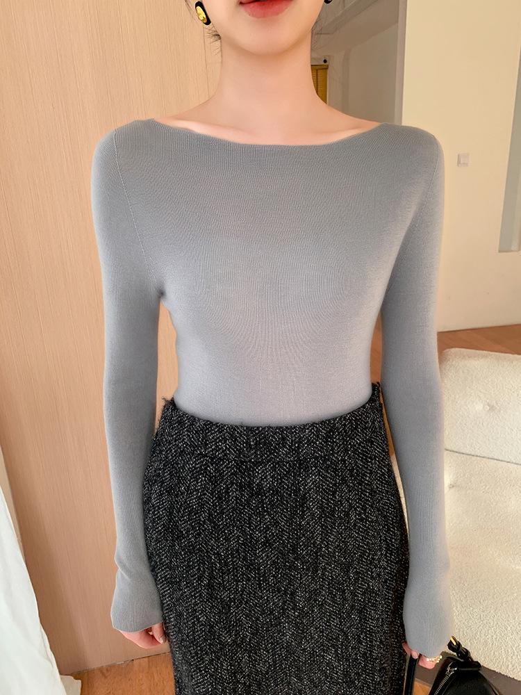 2025 Women's 100% Wool Seamless Slim Fit One-Shoulder Fine Knit Sweater, Machine Washable, 18 Gauge Yangzi Yarn