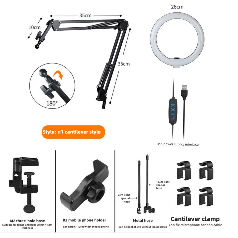 Phone Live Streaming Stand with LED USB Fill Light Flexible Gooseneck Adjustable Overhead Lighting for Phone Live Streaming Fill