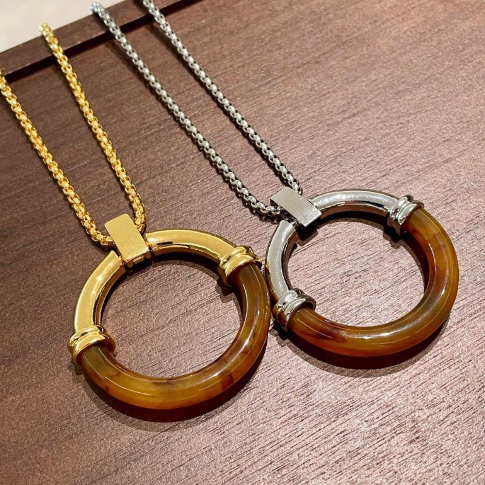 Circle Pendant Amber Splicing Necklace Y2K Sweater Chain Cute Long Chain Necklace  Gift
