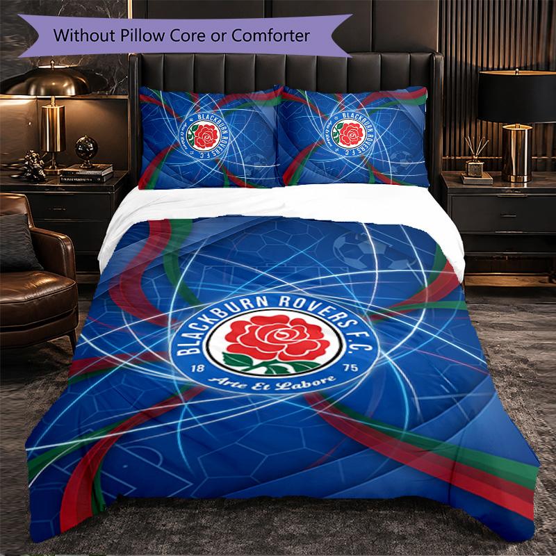 Set Biancheria da Letto Calcio Blackburn Rovers 3 Pezzi Morbido Copripiumino con Federe Set Decorazione Camera da Letto per la Casa