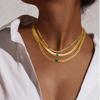 Stainless Steel Red Green Zircon Necklace Gold Female Collarbone Chain Flat Snake Chain, Accessories 1201