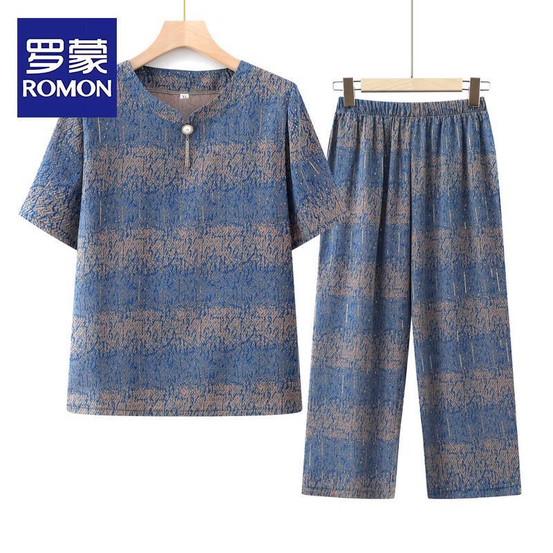 ROMON Women s Elderly Summer Cardigan Two-Piece Set XL