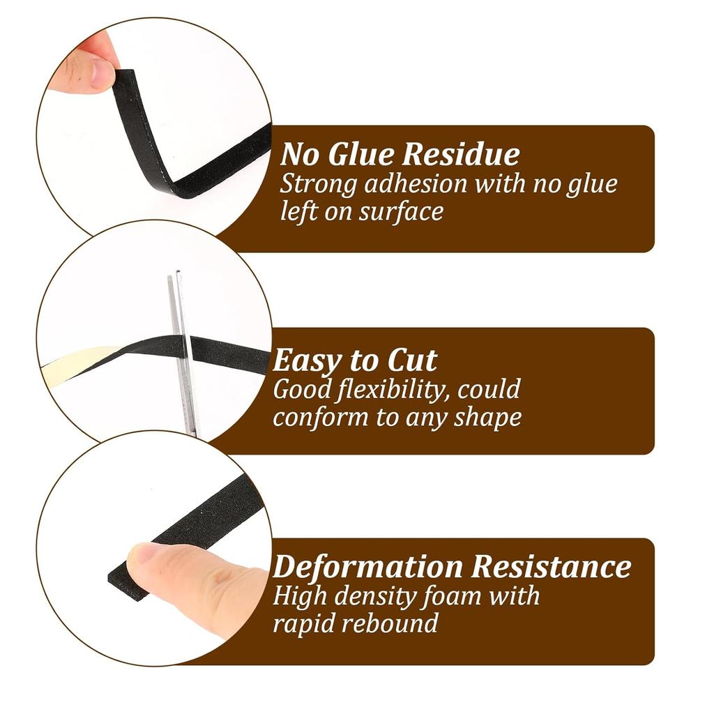 Black Soundproof Foam Tape for Single-sided Sound Insulation, Shock Absorption and Door and Window Joint Filling