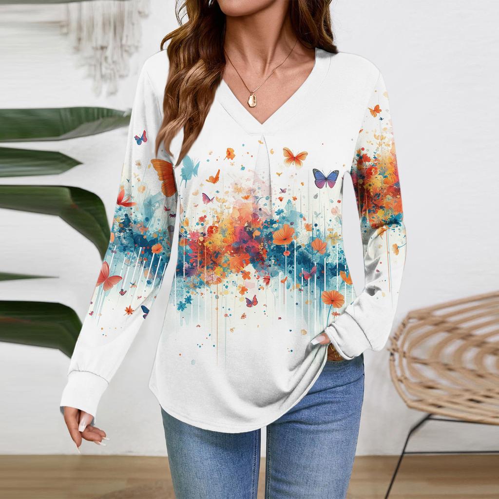 Women Long Sleeve Tops Dressy Casual V Neck Tshirts Basics Tee Vacation Fall Fashion Clothes