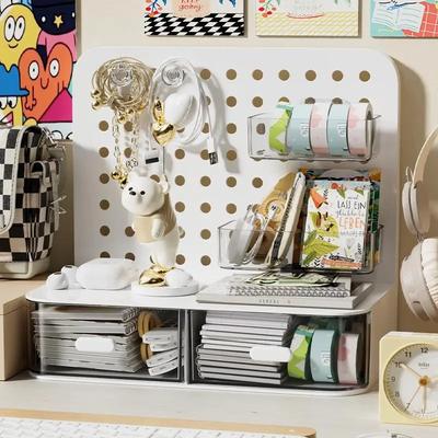 Organizzatore da scrivania stile cassetto Pannello forato con ganci Scatola portaoggetti Porta penne Porta bigliettini Espositore Libreria Organizzazione articoli di cancelleria
