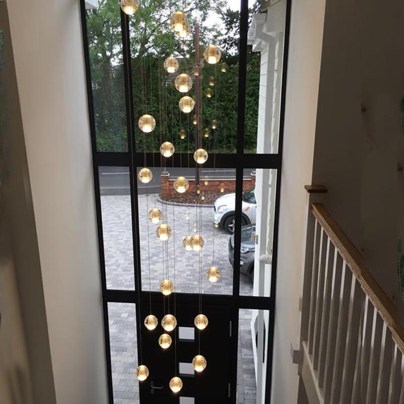 Modern Minimalist Living Room Chandelier Crystal Ball Indoor Lighting Spiral Staircase Light Bedroom Restaurant LED Chandelier