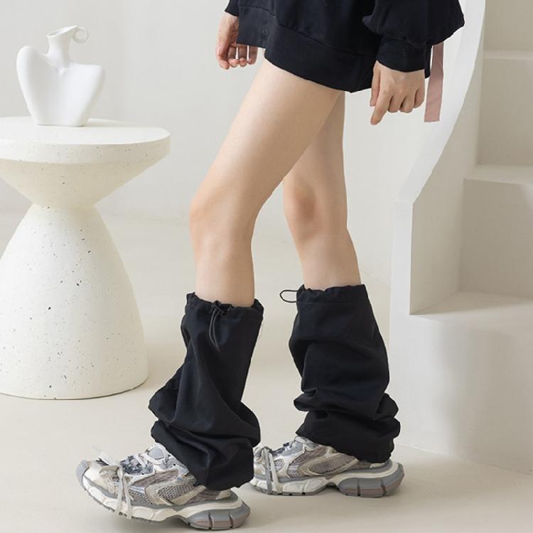 Harajuku Cargo Leg Cover with Adjustable Drawstring Motorcycle Punk Baggy Footless Socks Leg Warmer Gaiters for Women