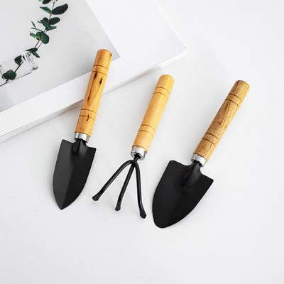 3Pcs/Set Small Gardening Tools Wood Handle Hand Shovel Rake Trowel Heavy Duty Metal Gardening Hand Tools for Balcony Succulents Flower Pots Planting