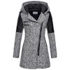 Women Hooded Mid Length Warm Windbreaker Coat with Oblique Zipper Woolen