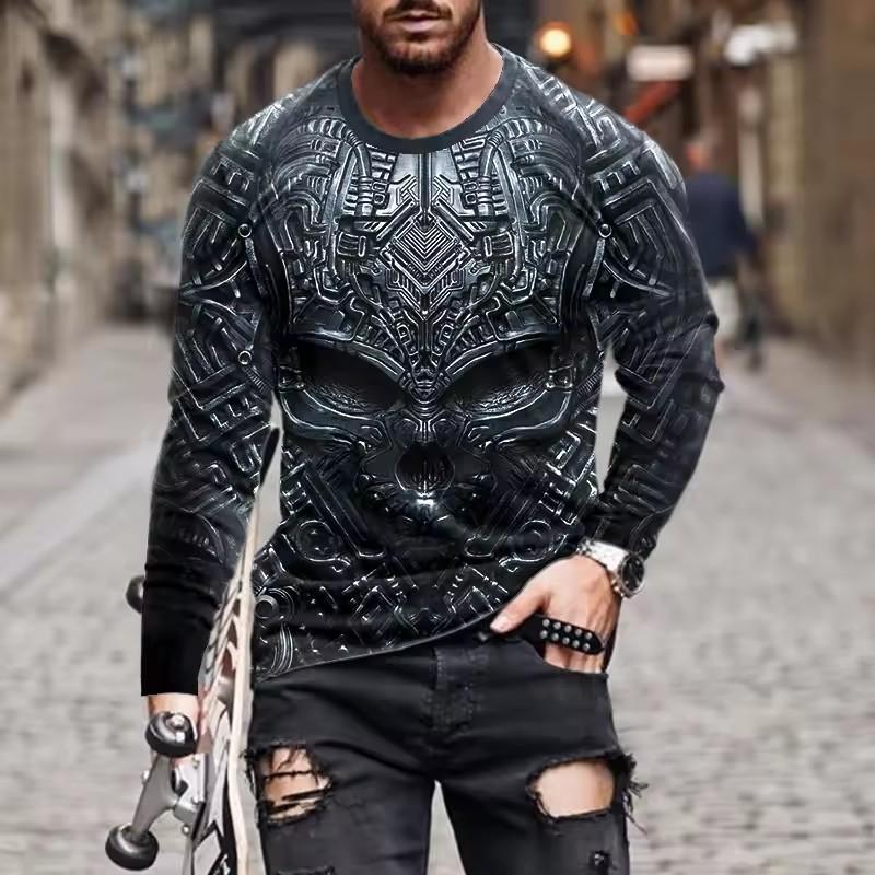 

Fashion New Men s T-shirt 3D Flame Skull Print Graphic T Shirts Long Sleeve Round Neck Men s Clothing Street Trend Y2k Tops S