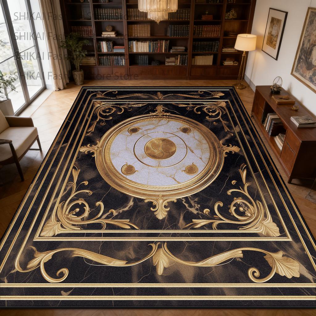 Black French Rococo Retro Style Living Room Rug Home Decoration Luxury Easy Clean Soft Carpet Big Size Non-slip Fluffy Foot Mats