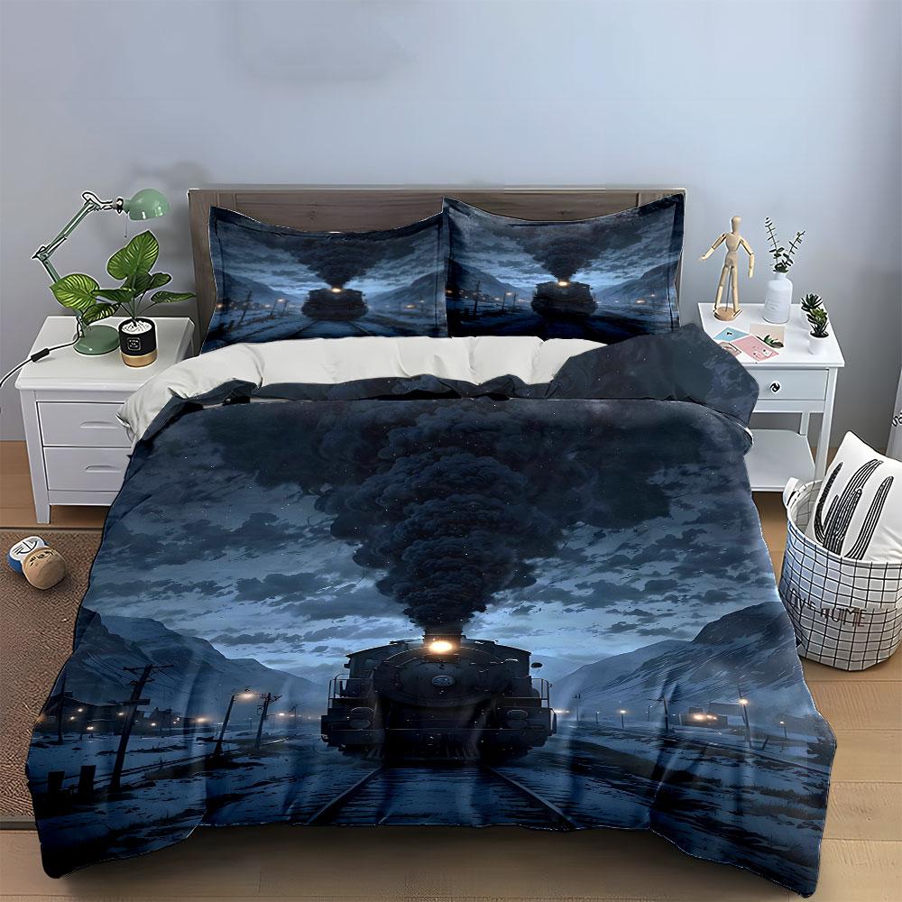 Steam Train with Smoke. Bedding Sets Duvet Cover Sets Duvet Covers Pillowcases(1 * Duvet Cover 2 * Pillowcases Without Duvet Insert)