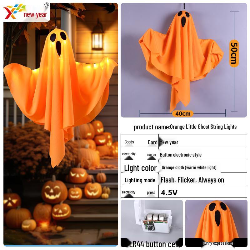Glowing Halloween LED Wizard Hat and Ghost String Lights for Spooky Decoration