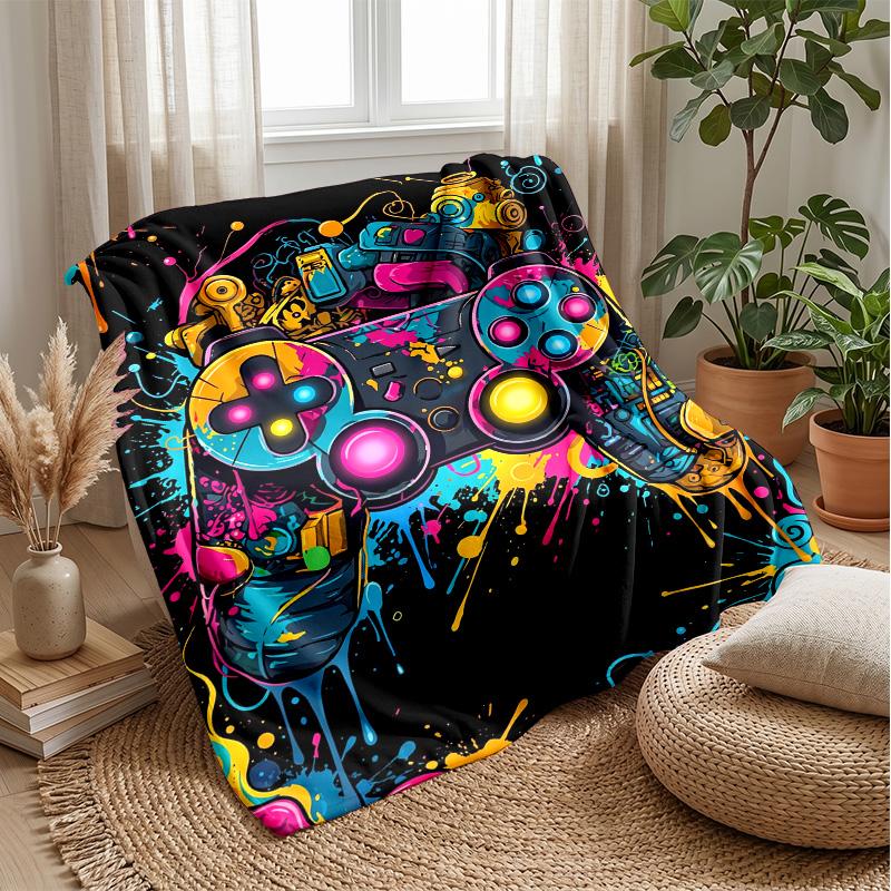 Vibrant Game Pad Art Theme Blanket Lightweight Warm Flannel Blanket Decorative Throw Blanket for Home Decoration