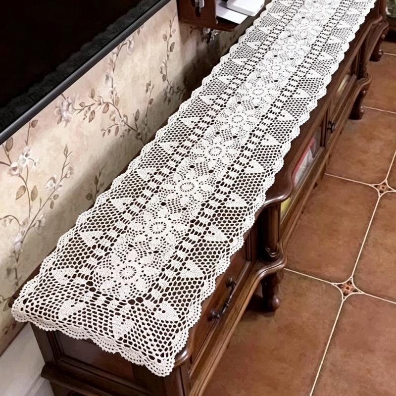 100% Bavlna Ruční Háčkování Stolní Ubrusy Shabby Chic Vintage Háčkovaný Vrchní Díl na Stůl Ručně Vyráběný Potah na Pohovku Běhoun na Stůl 1ks