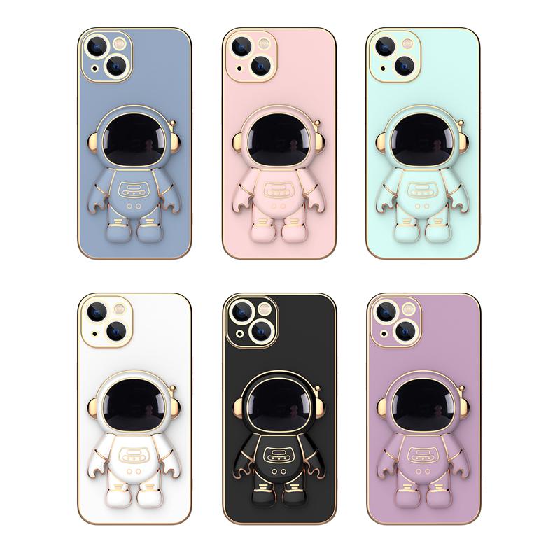 Luxury Chic 3D Astronaut Plating Phone Case For iPhone 15 14 13 12 11 Xs Pro Max Mini X 8 7 Plus SE Portable Holder Stand Cover