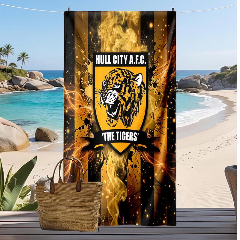 Asciugamano da Spiaggia con Stampa Calcio Hull City, Asciugamano Grande Morbido Asciugatura Rapida per Spiaggia Campeggio Nuoto