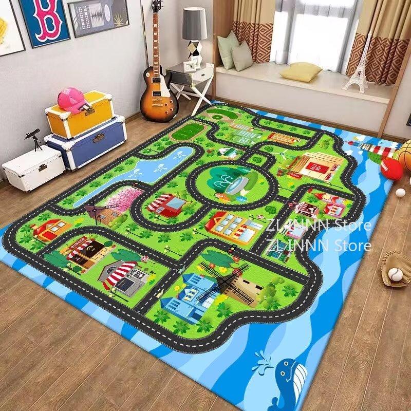 Thickened Flannel Carpet Living Room Children's Bedroom Decoration Floor Rug Cartoon Road Play Mat Soft Tatami Carpets Non-slip