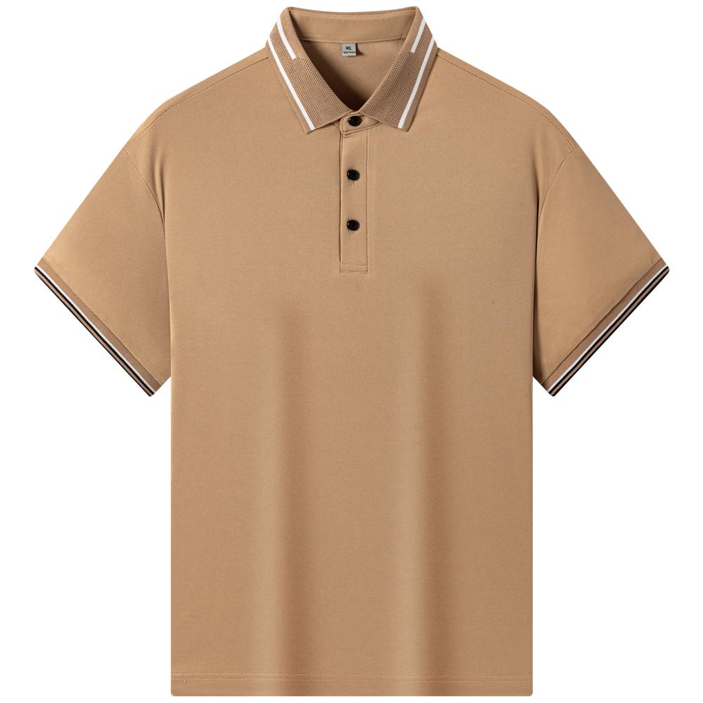 

Мужская летняя повседневная рубашка поло с коротким рукавом и ребристыми манжетами, легкая, прямого кроя, с застежкой на 3 пуговицы, с деловым воротником 4XL светло-коричневого