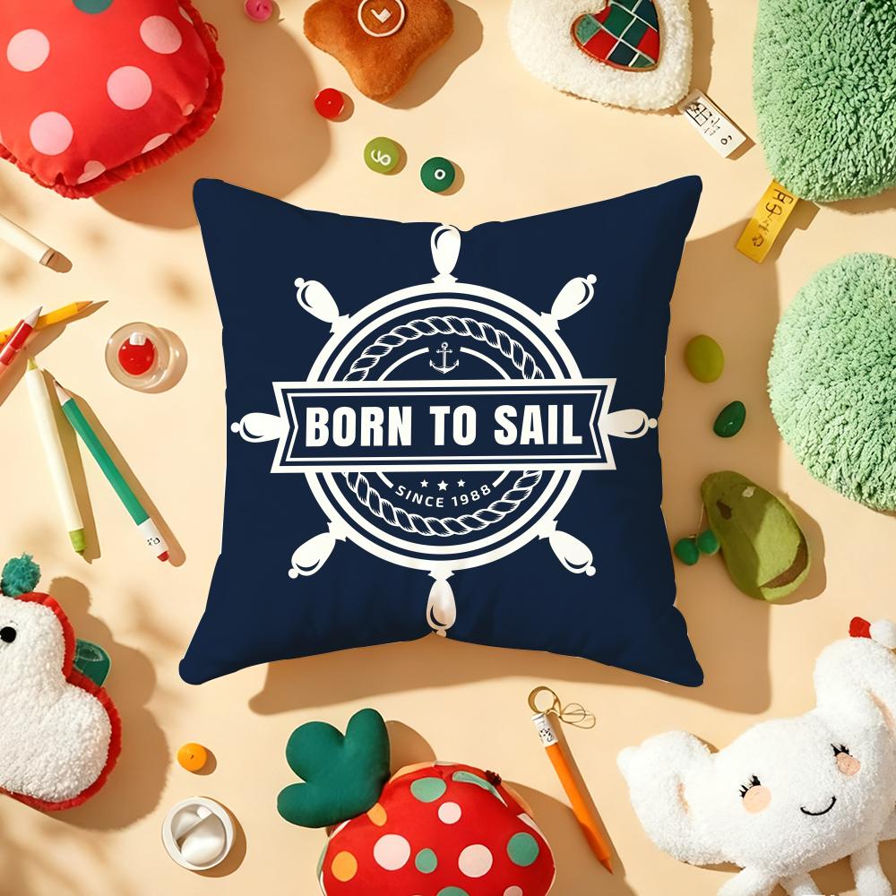 Nordic Dark Blue Sailing Cushion Cover Plush Fabric Soft Double-Sided Printed Sofa Warm Winter Home Gift Pillow Cover