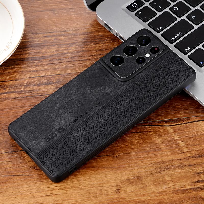 

AZNS For Samsung Galaxy S21 Ultra 5G Cell Phone Cover Imprinted Leather+TPU Anti-drop Phone Case Black