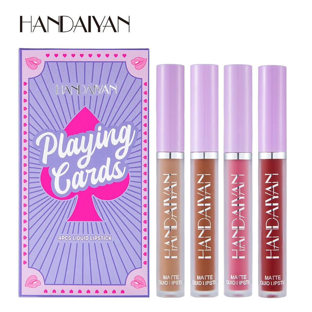 Mini Thin Tube Lip Gloss Poker Lipstick Set of 4 Matte Matte Non-stick Cup Lipstick