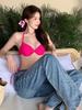 European Style Women's Sexy Pink Bikini Set for Beach and Hot Spring, Suitable for Large and Small Chests
