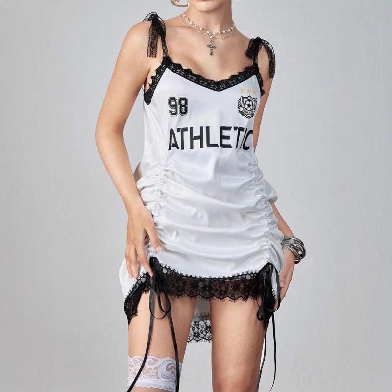 

Европейское и американское весенне-летнее сексуальное кружевное платье на бретелях с V-образным вырезом и плиссировкой с цифровой печатью L белый