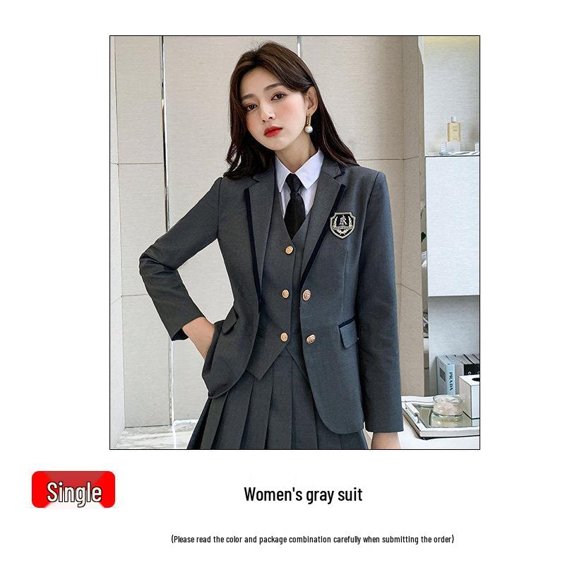 Unisex British College-Style Suit Jacket & Pleated Skirt Set: Stylish, Professional JK Uniform.